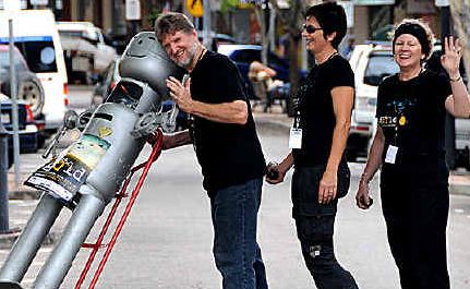 LOOK WHO’S HERE: Peter Herrington, Claudia Granshaw and Wendy Boraso accompany the Tin Man up Mary Street to the Heart of Gold Film festival. LOOK WHO’S HERE: Peter Herrington, Claudia Granshaw and Wendy Boraso accompany the Tin Man up Mary Street to the Heart of Gold Film festival.